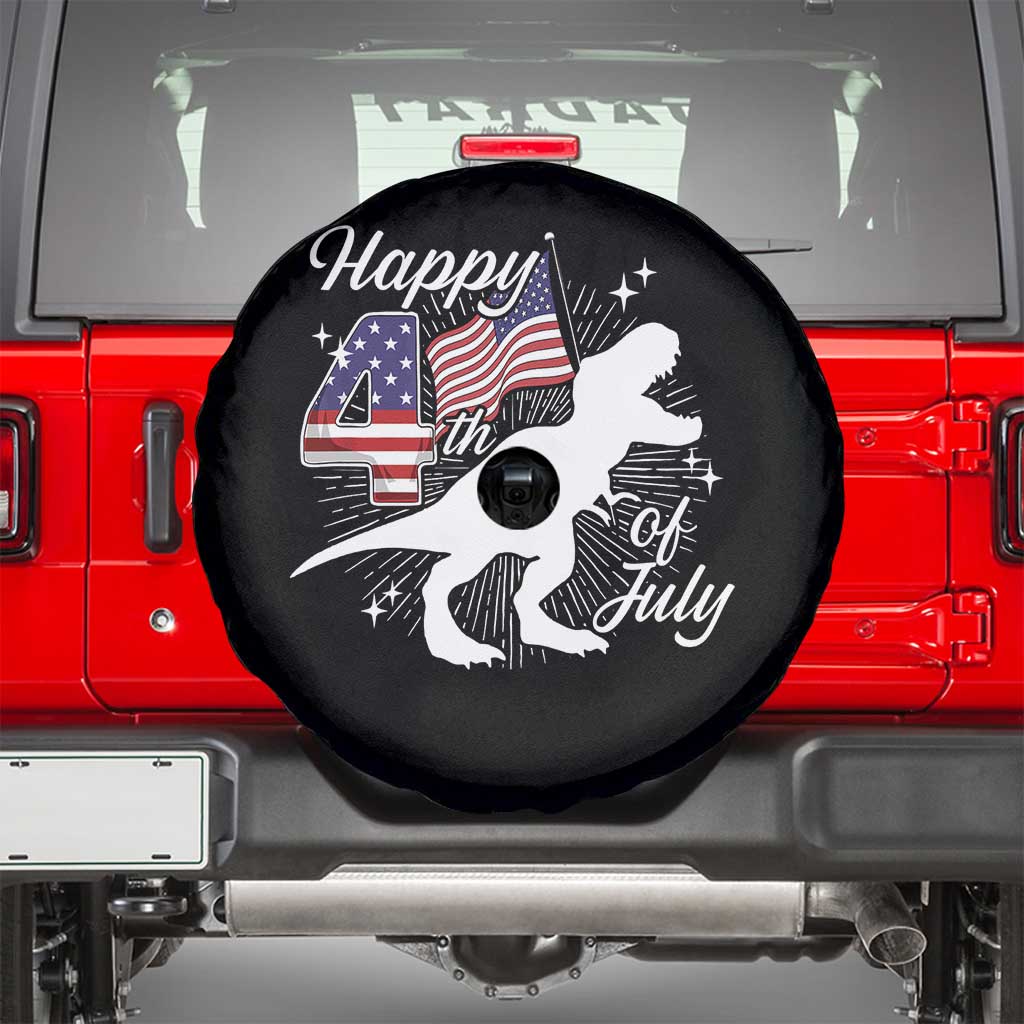 Dinosaur Happy 4th of July Spare Tire Cover Patriotic American Flag USA TS10 Black Print Your Wear