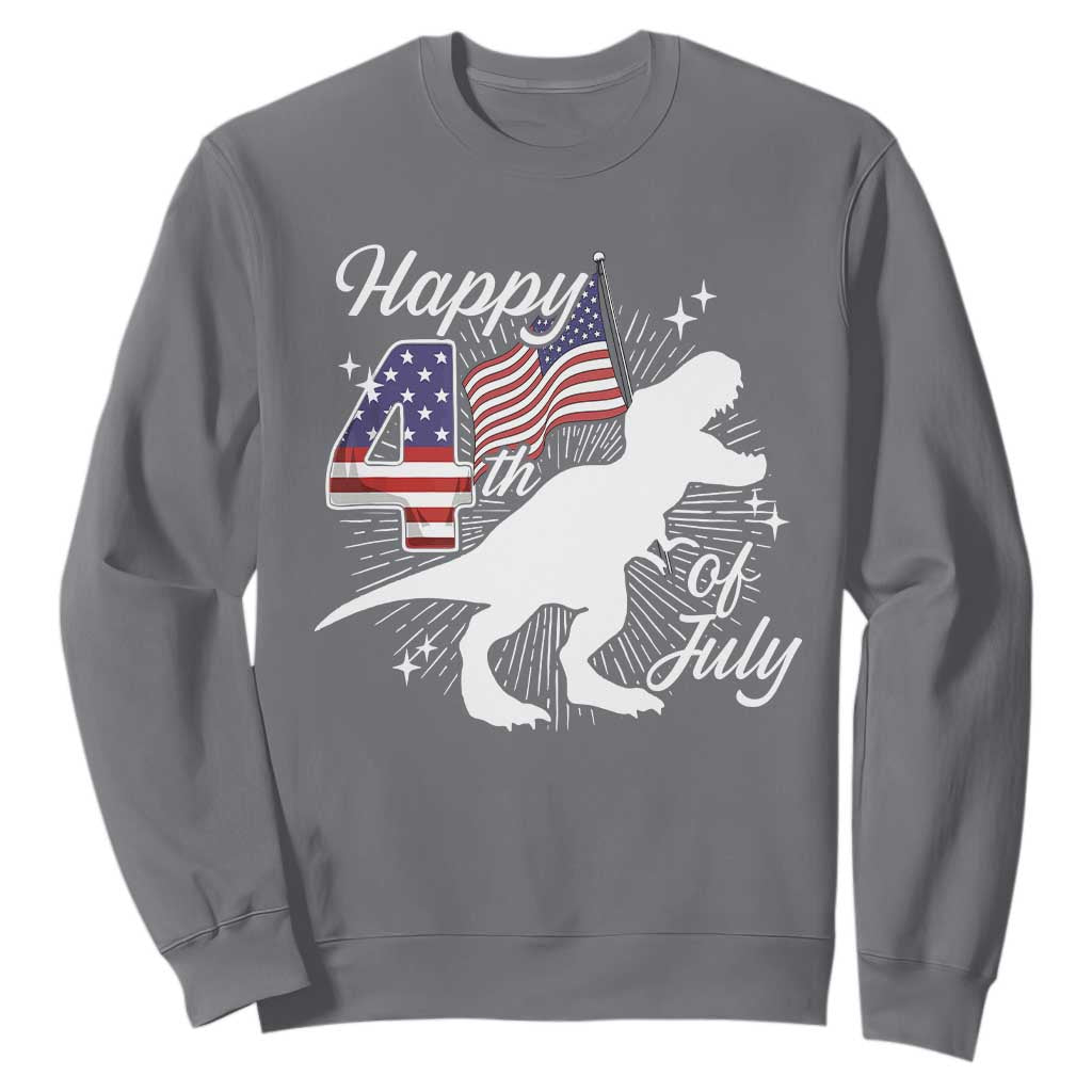 Dinosaur Happy 4th of July Sweatshirt Patriotic American Flag USA TS10 Charcoal Print Your Wear