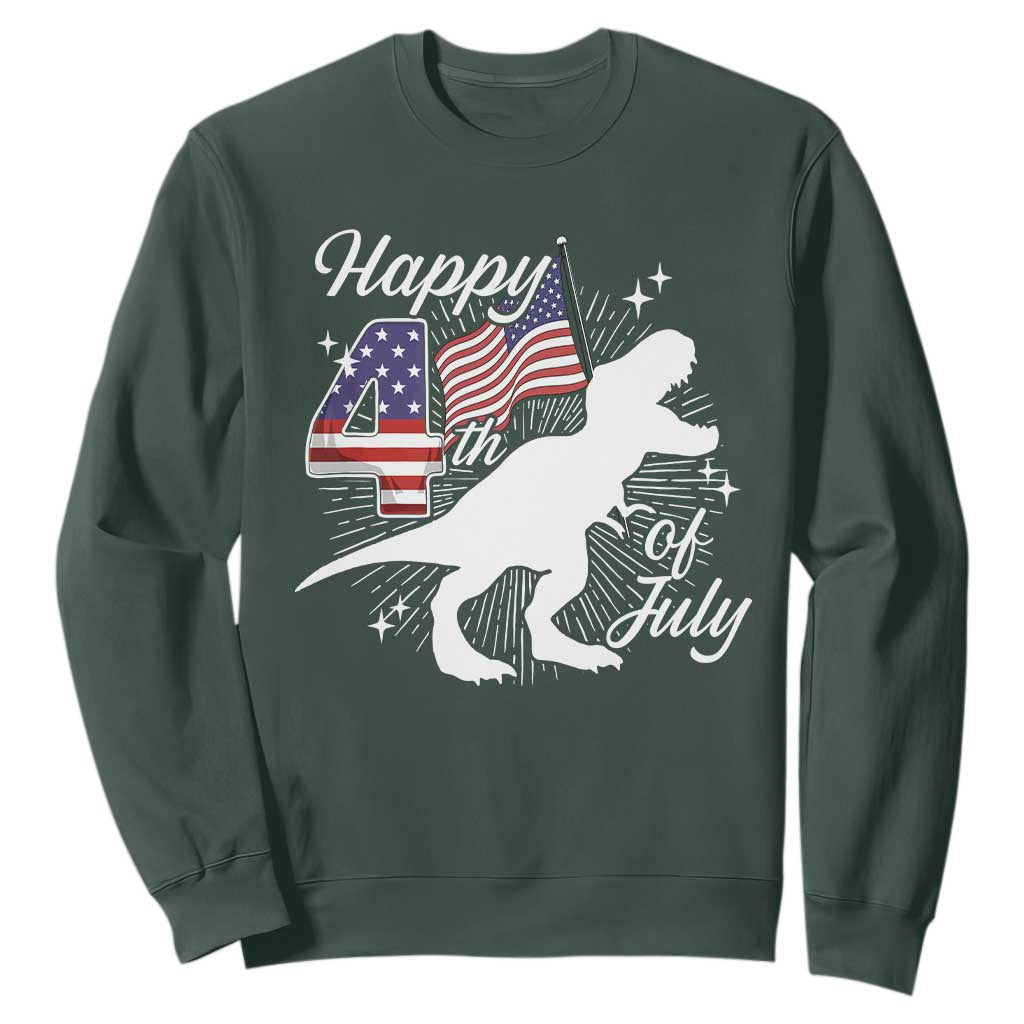 Dinosaur Happy 4th of July Sweatshirt Patriotic American Flag USA TS10 Dark Forest Green Print Your Wear