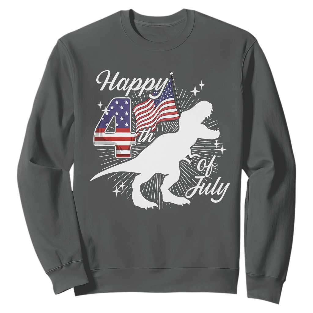 Dinosaur Happy 4th of July Sweatshirt Patriotic American Flag USA TS10 Dark Heather Print Your Wear