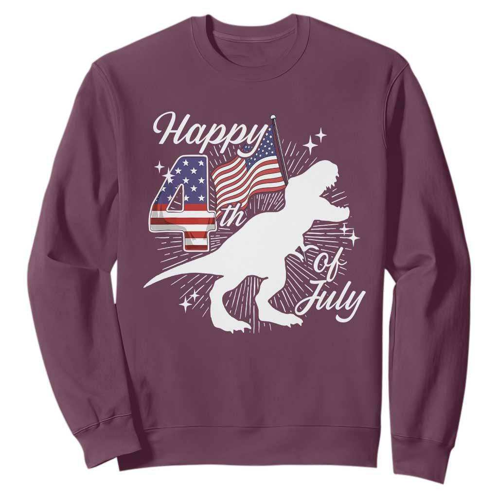 Dinosaur Happy 4th of July Sweatshirt Patriotic American Flag USA TS10 Maroon Print Your Wear