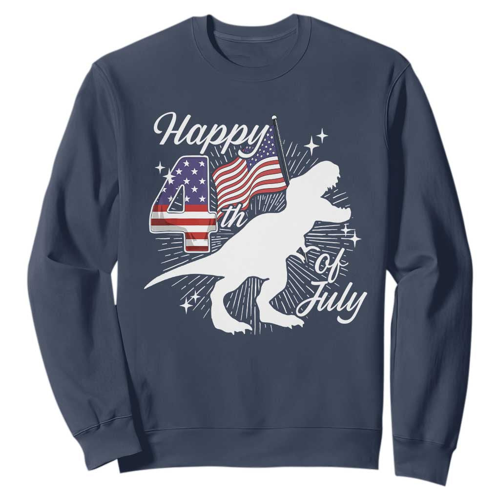 Dinosaur Happy 4th of July Sweatshirt Patriotic American Flag USA TS10 Navy Print Your Wear