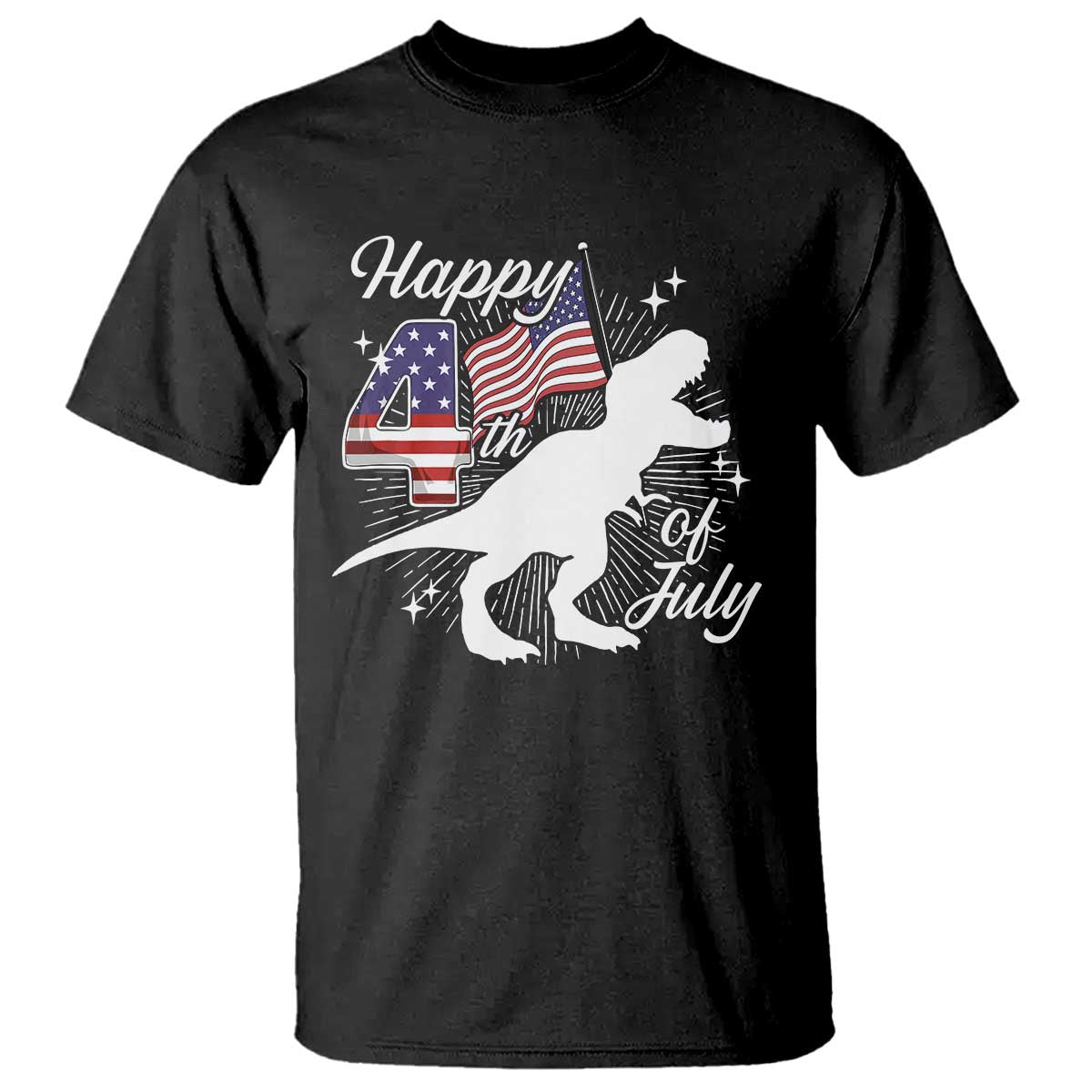 Dinosaur Happy 4th of July T Shirt Patriotic American Flag USA TS10 Black Print Your Wear