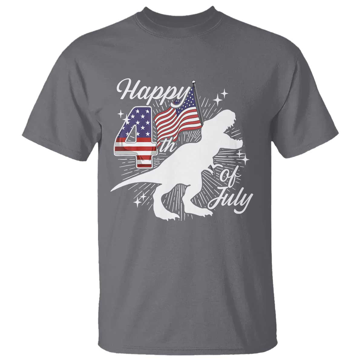 Dinosaur Happy 4th of July T Shirt Patriotic American Flag USA TS10 Charcoal Print Your Wear