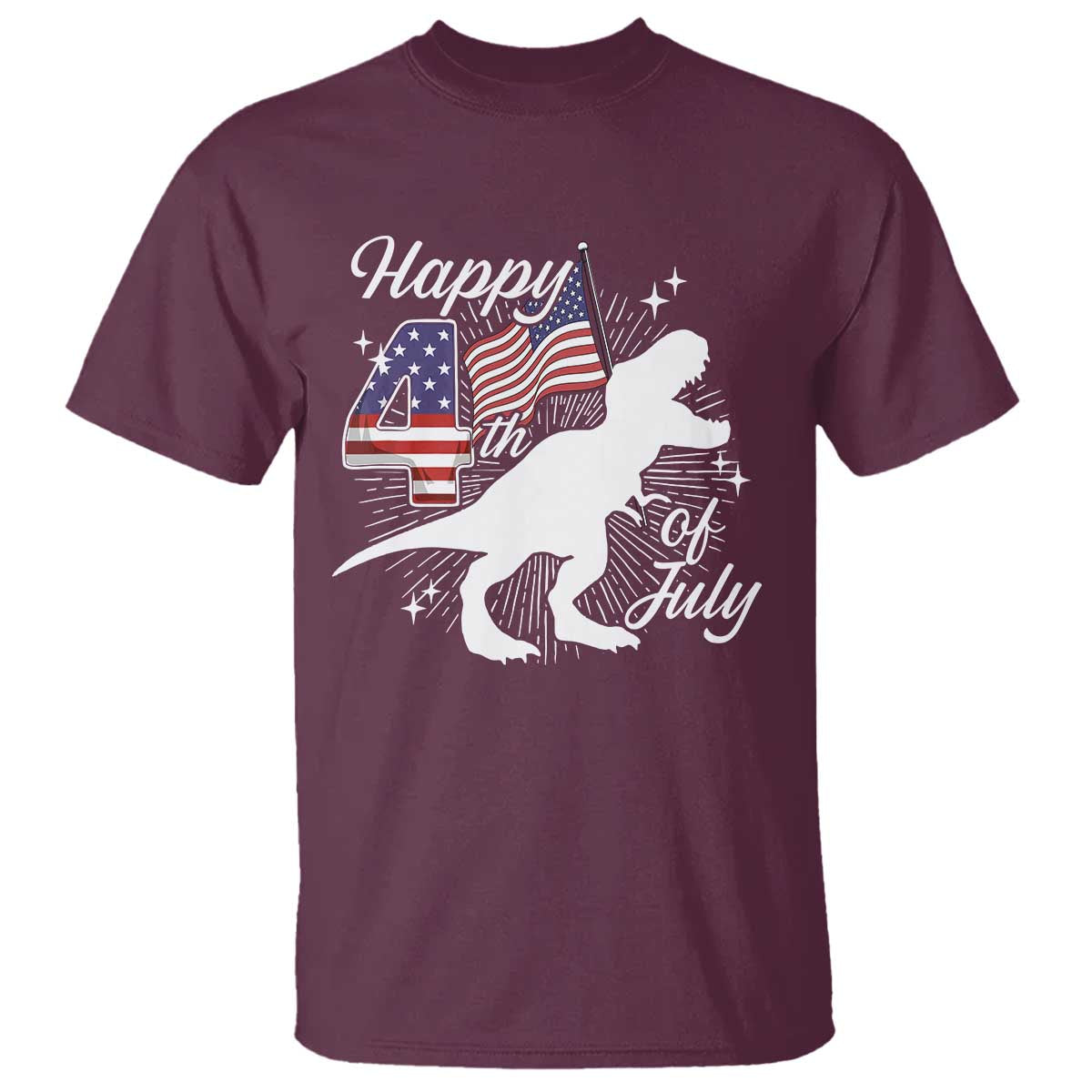 Dinosaur Happy 4th of July T Shirt Patriotic American Flag USA TS10 Maroon Print Your Wear
