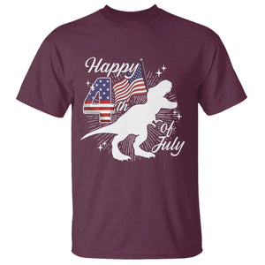 Dinosaur Happy 4th of July T Shirt Patriotic American Flag USA TS10 Maroon Print Your Wear