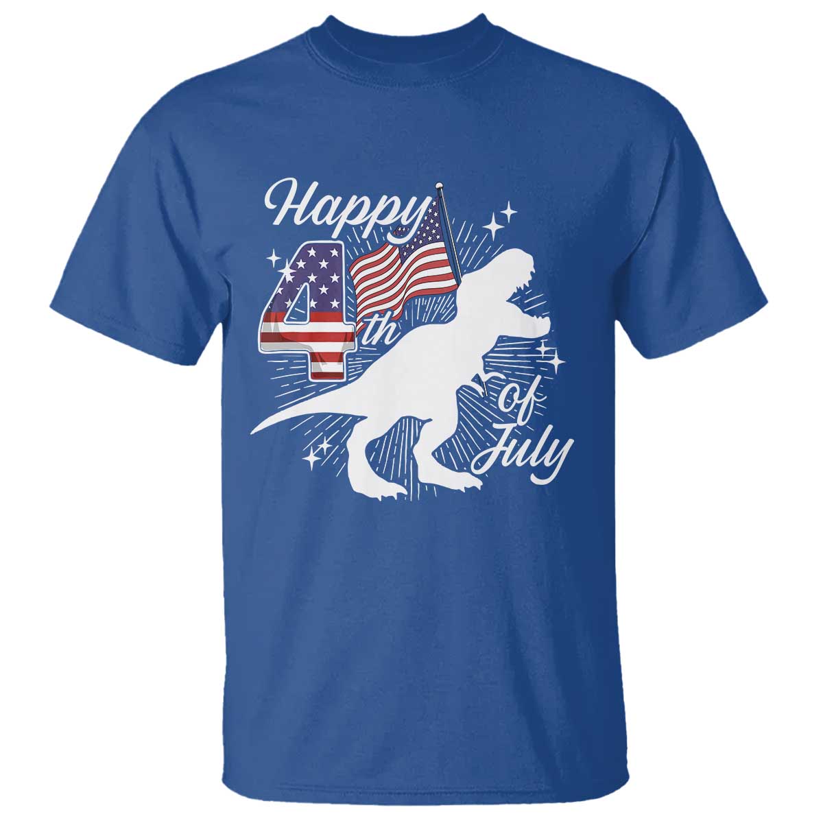 Dinosaur Happy 4th of July T Shirt Patriotic American Flag USA TS10 Royal Blue Print Your Wear