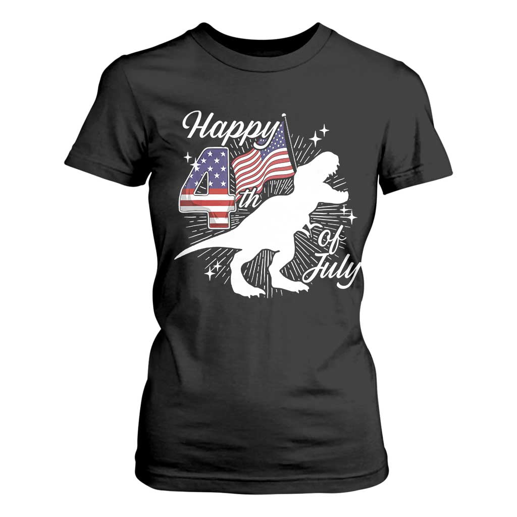 Dinosaur Happy 4th of July T Shirt For Women Patriotic American Flag USA TS10 Black Print Your Wear