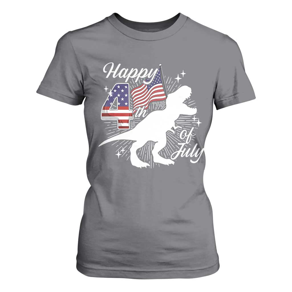 Dinosaur Happy 4th of July T Shirt For Women Patriotic American Flag USA TS10 Charcoal Print Your Wear