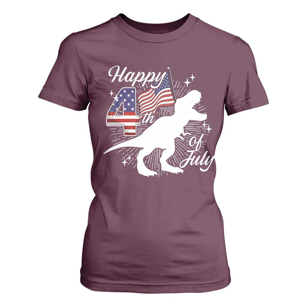 Dinosaur Happy 4th of July T Shirt For Women Patriotic American Flag USA TS10 Maroon Print Your Wear