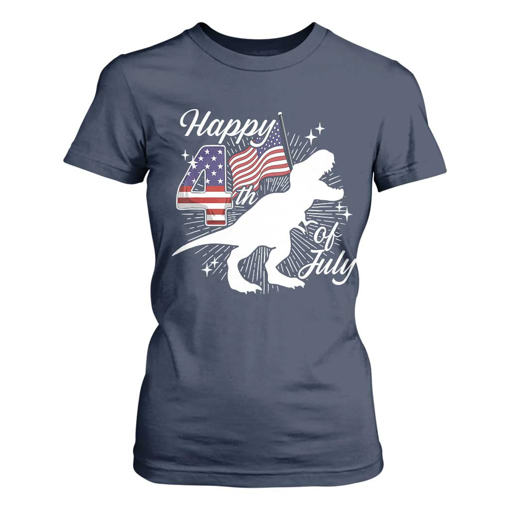 Dinosaur Happy 4th of July T Shirt For Women Patriotic American Flag USA TS10 Navy Print Your Wear