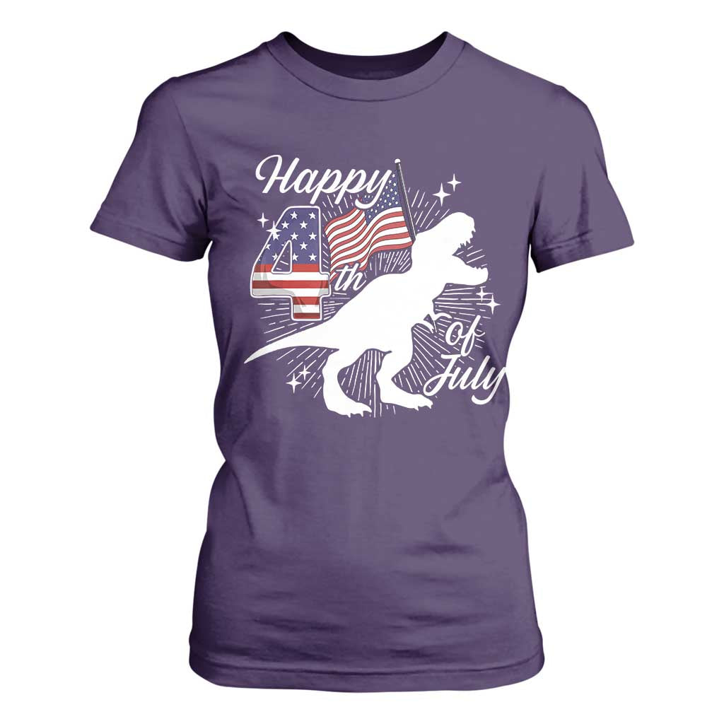 Dinosaur Happy 4th of July T Shirt For Women Patriotic American Flag USA TS10 Purple Print Your Wear