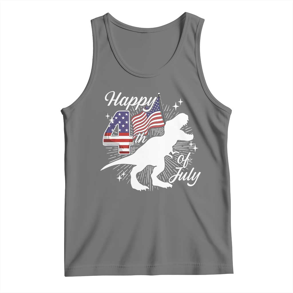 Dinosaur Happy 4th of July Tank Top Patriotic American Flag USA TS10 Black Heather Print Your Wear