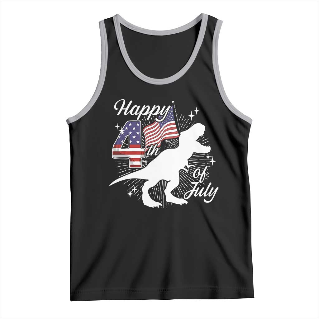 Dinosaur Happy 4th of July Tank Top Patriotic American Flag USA TS10 Black Athletic Heather Print Your Wear