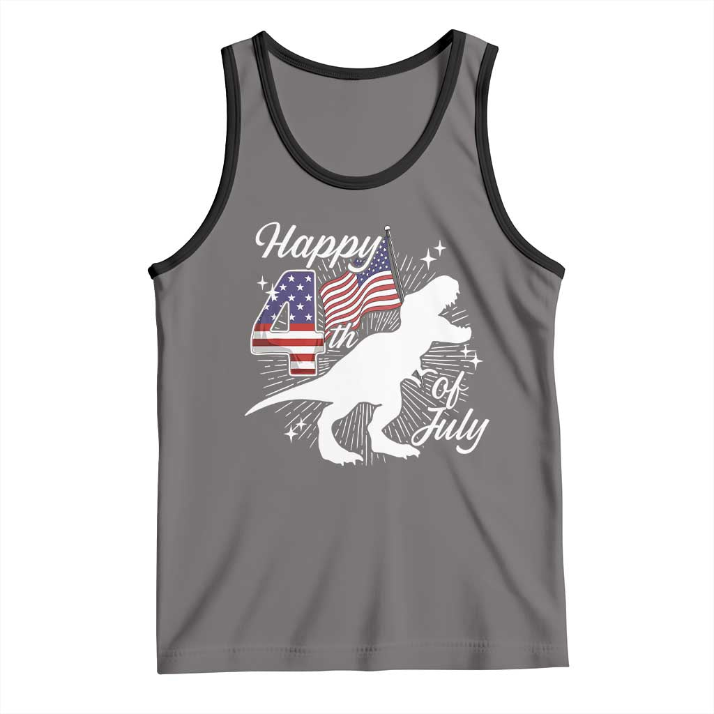 Dinosaur Happy 4th of July Tank Top Patriotic American Flag USA TS10 Deep Heather Black Print Your Wear