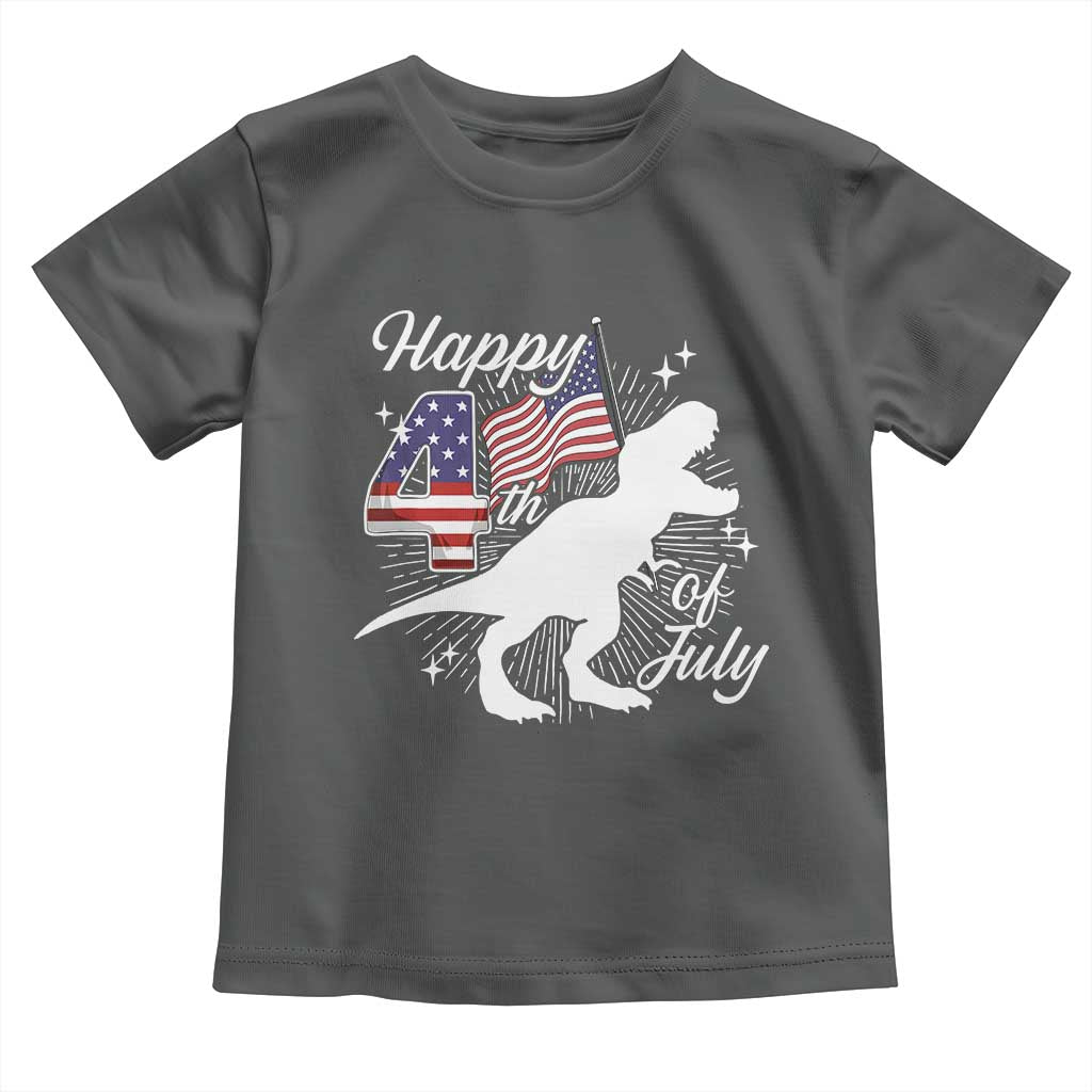 Dinosaur Happy 4th of July Toddler T Shirt Patriotic American Flag USA TS10 Dark Heather Print Your Wear