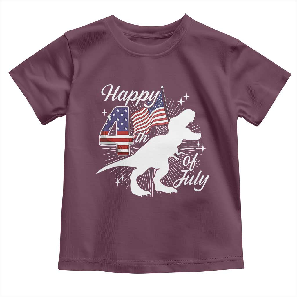 Dinosaur Happy 4th of July Toddler T Shirt Patriotic American Flag USA TS10 Maroon Print Your Wear