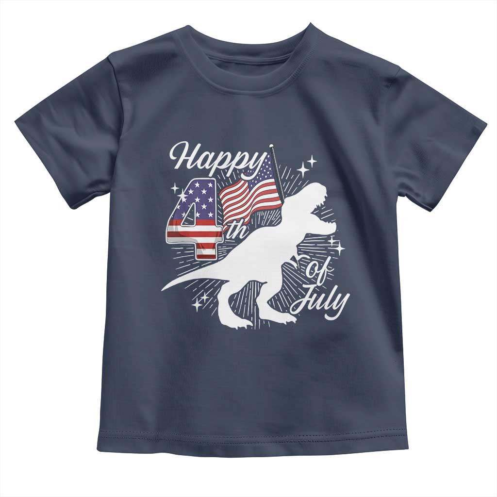 Dinosaur Happy 4th of July Toddler T Shirt Patriotic American Flag USA TS10 Navy Print Your Wear