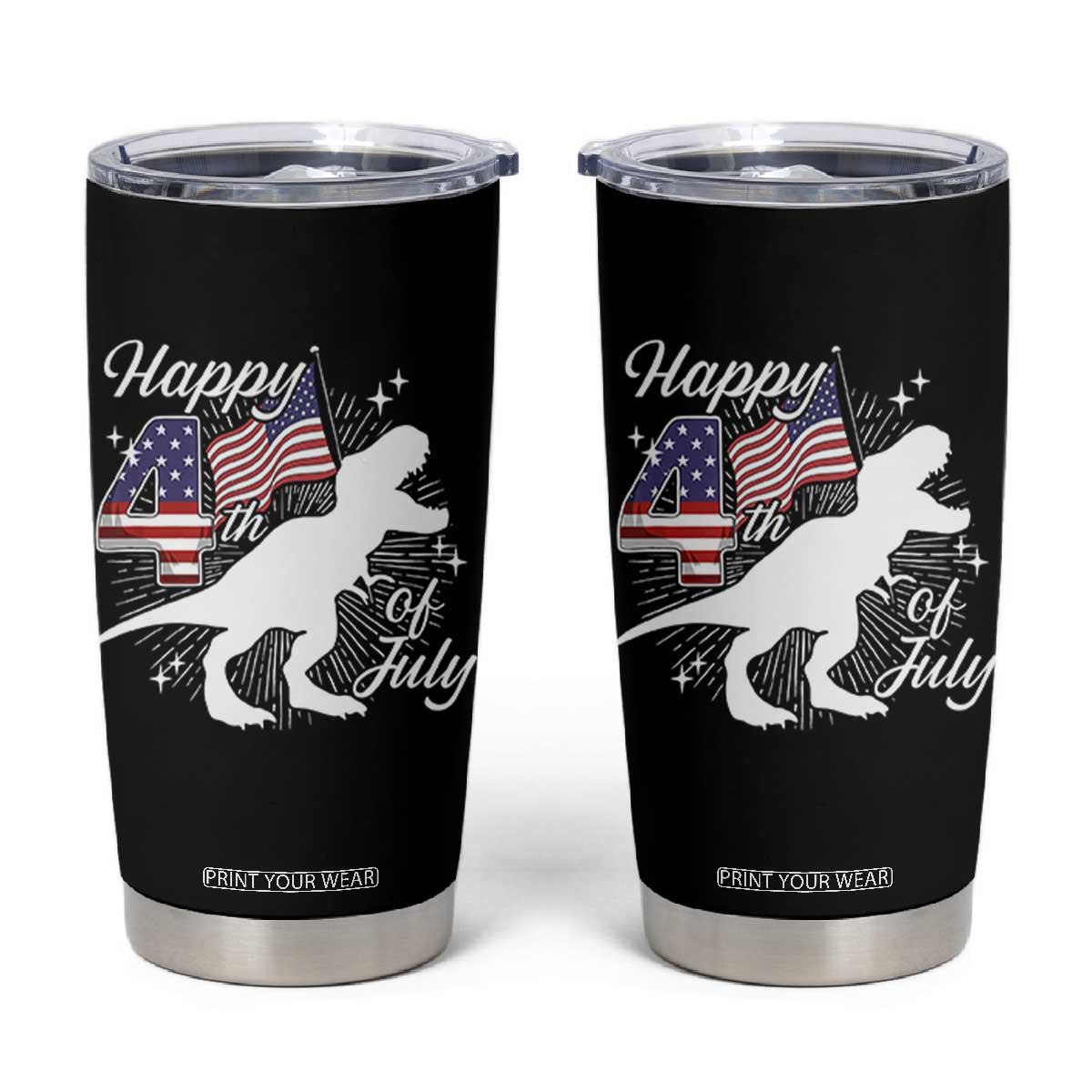 Dinosaur Happy 4th of July Tumbler Cup Patriotic American Flag USA TS10 Black Print Your Wear