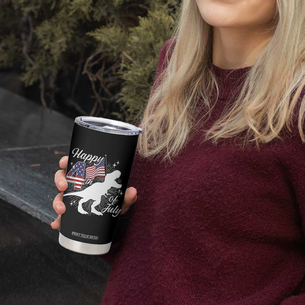 Dinosaur Happy 4th of July Tumbler Cup Patriotic American Flag USA TS10 Print Your Wear