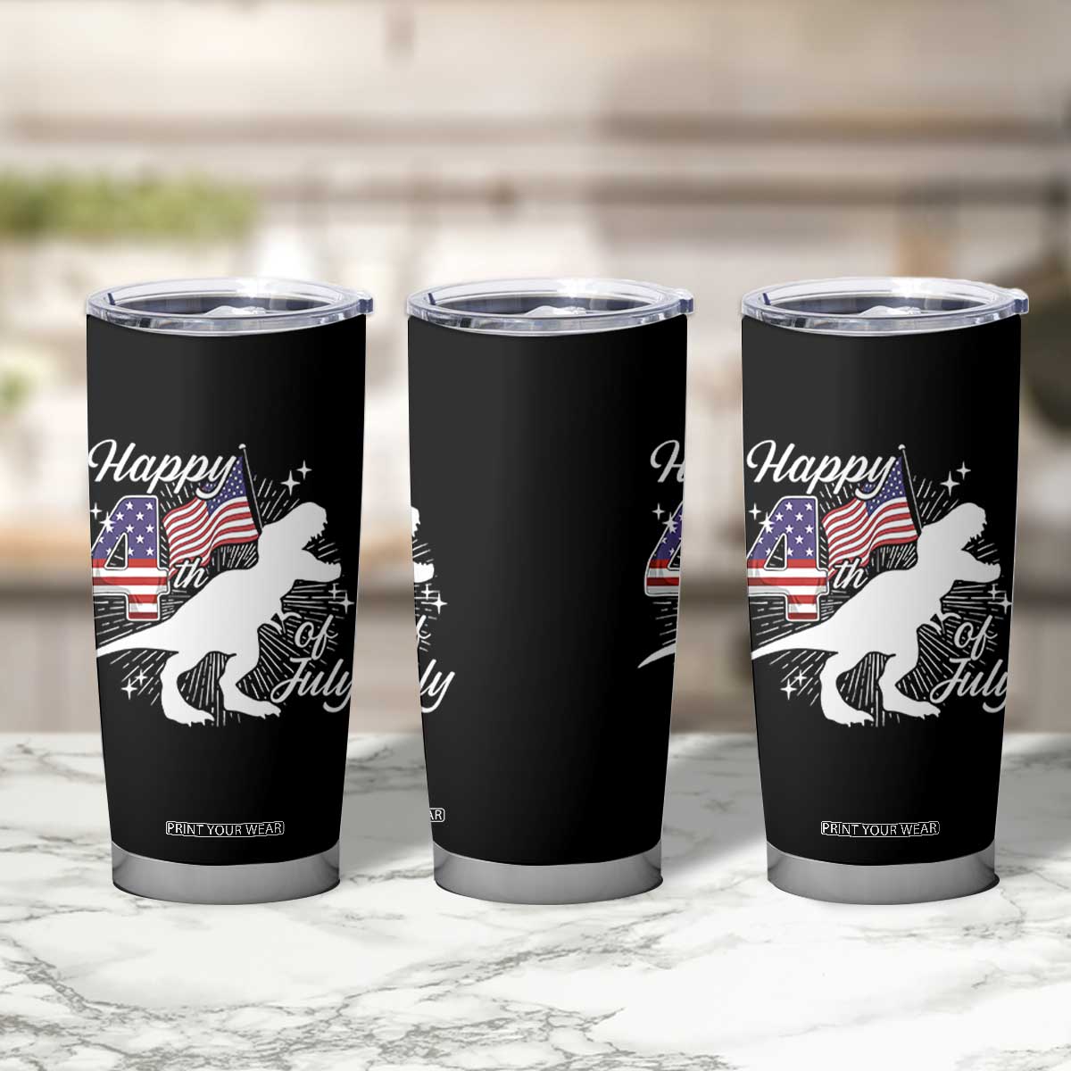 Dinosaur Happy 4th of July Tumbler Cup Patriotic American Flag USA TS10 Print Your Wear