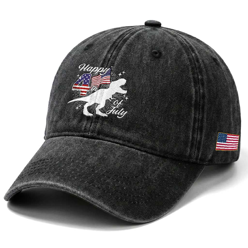 Dinosaur Happy 4th of July Washed Cotton Baseball Cap Patriotic American Flag USA TS10 Print Your Wear
