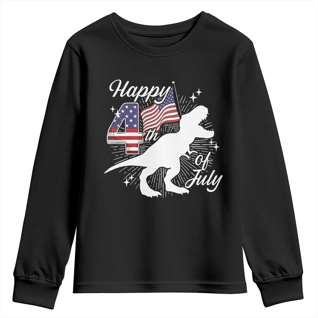 Dinosaur Happy 4th of July Youth Sweatshirt Patriotic American Flag USA TS10 Black Print Your Wear