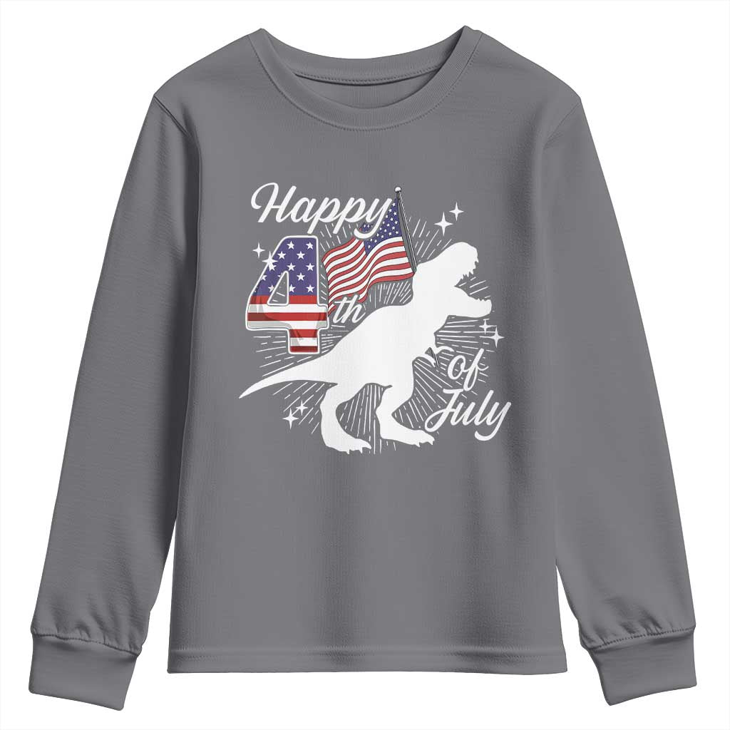 Dinosaur Happy 4th of July Youth Sweatshirt Patriotic American Flag USA TS10 Charcoal Print Your Wear