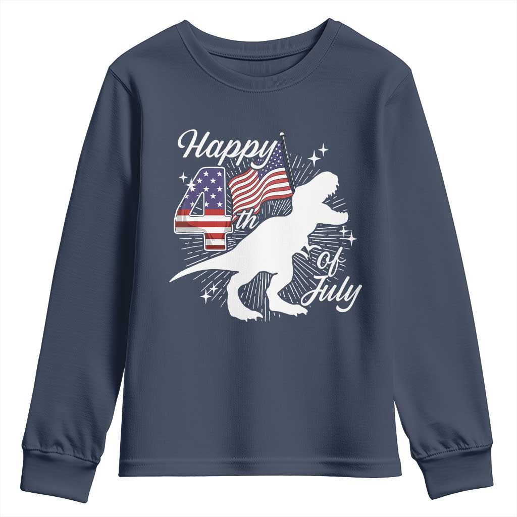 Dinosaur Happy 4th of July Youth Sweatshirt Patriotic American Flag USA TS10 Navy Print Your Wear