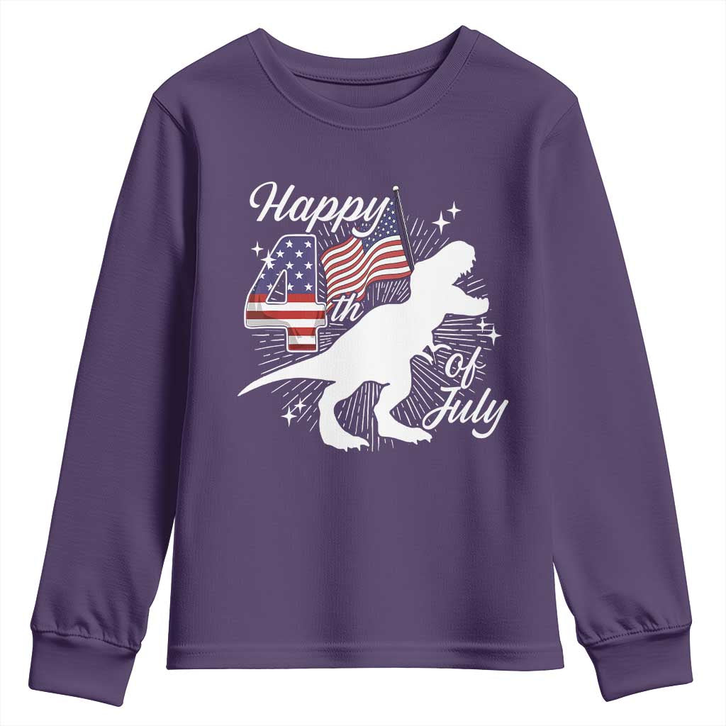 Dinosaur Happy 4th of July Youth Sweatshirt Patriotic American Flag USA TS10 Purple Print Your Wear