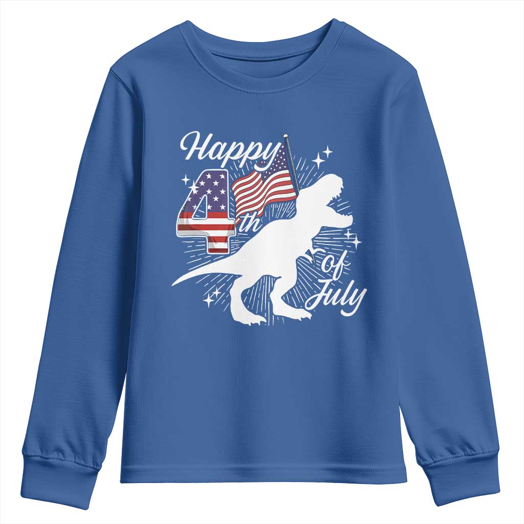 Dinosaur Happy 4th of July Youth Sweatshirt Patriotic American Flag USA TS10 Royal Blue Print Your Wear