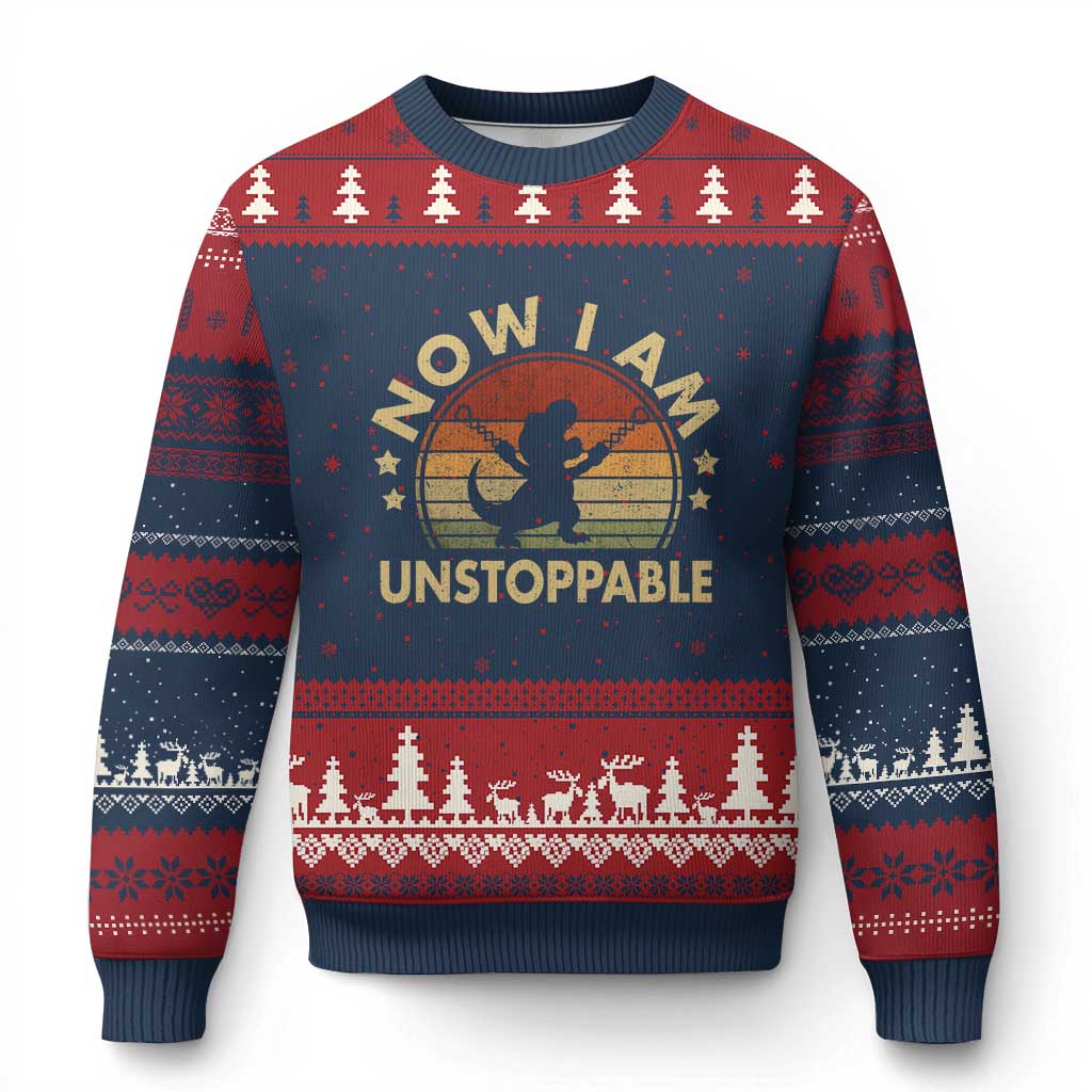 Retro Now I Am Unstoppable Ugly Christmas Sweater Funny Dinosaur Dino Gifts Vintage TS10 Navy Red Print Your Wear