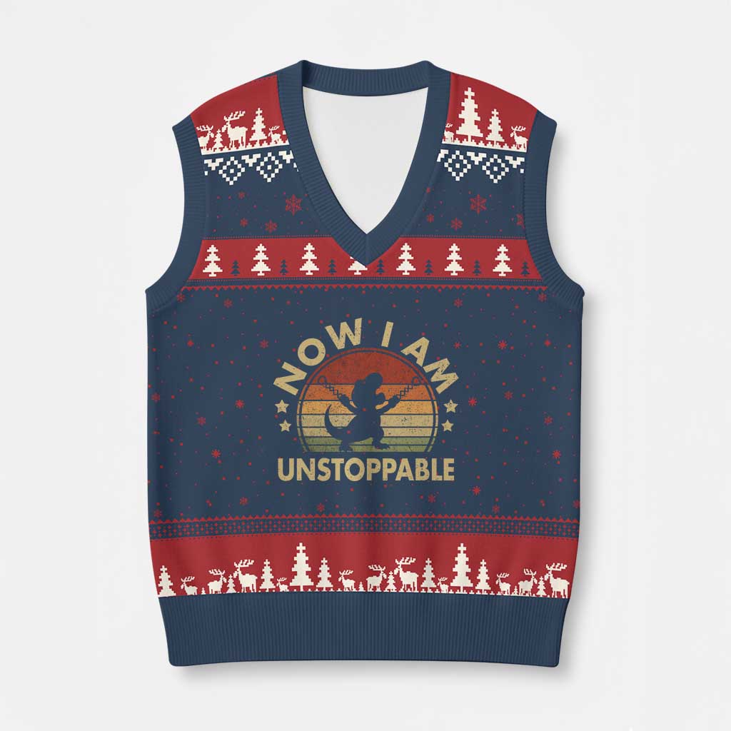 Retro Now I Am Unstoppable V-Neck Knit Sweater Vest Funny Dinosaur Dino Gifts Vintage TS10 Navy Red Print Your Wear