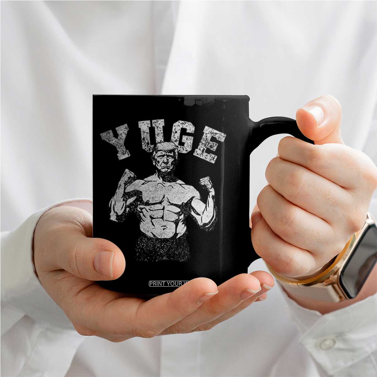 Yuge Muscular Flex Trump Coffee Mug Funny Patriotic Vintage Workout Gym Weight Lifting Motivational TS10 Print Your Wear