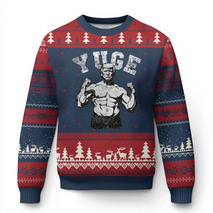 Yuge Muscular Flex Trump Ugly Christmas Sweater Funny Patriotic Vintage Workout Gym Weight Lifting Motivational TS10 Navy Red Print Your Wear