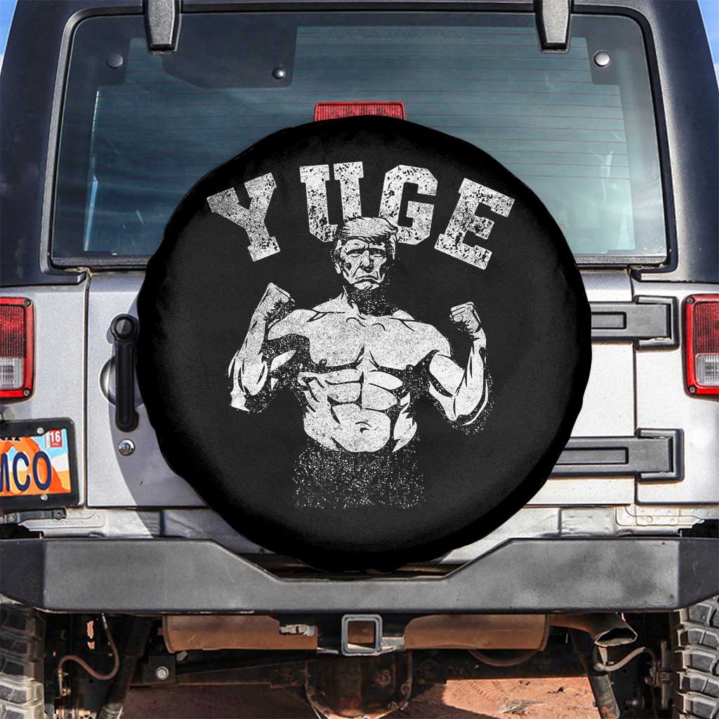 Yuge Muscular Flex Trump Spare Tire Cover Funny Patriotic Vintage Workout Gym Weight Lifting Motivational TS10 No hole Black Print Your Wear