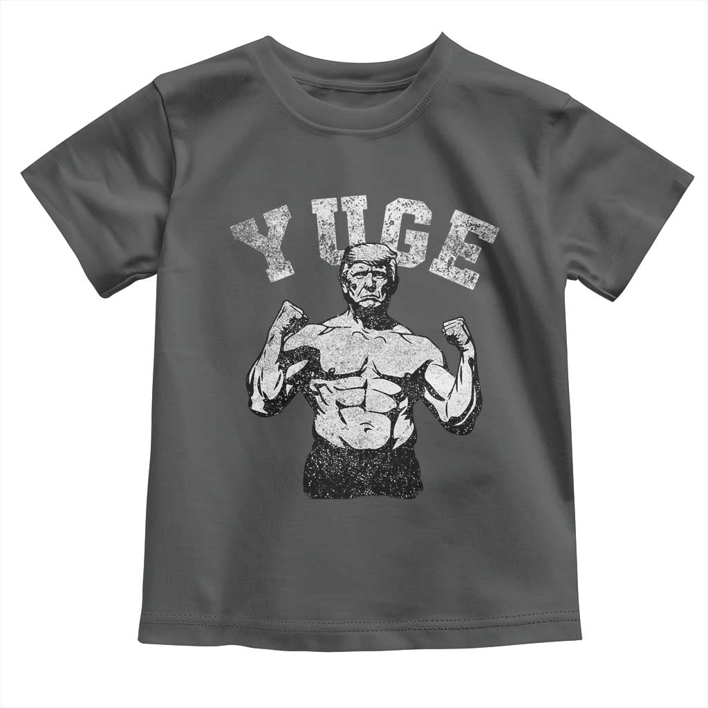 Yuge Muscular Flex Trump Toddler T Shirt Funny Patriotic Vintage Workout Gym Weight Lifting Motivational TS10 Dark Heather Print Your Wear