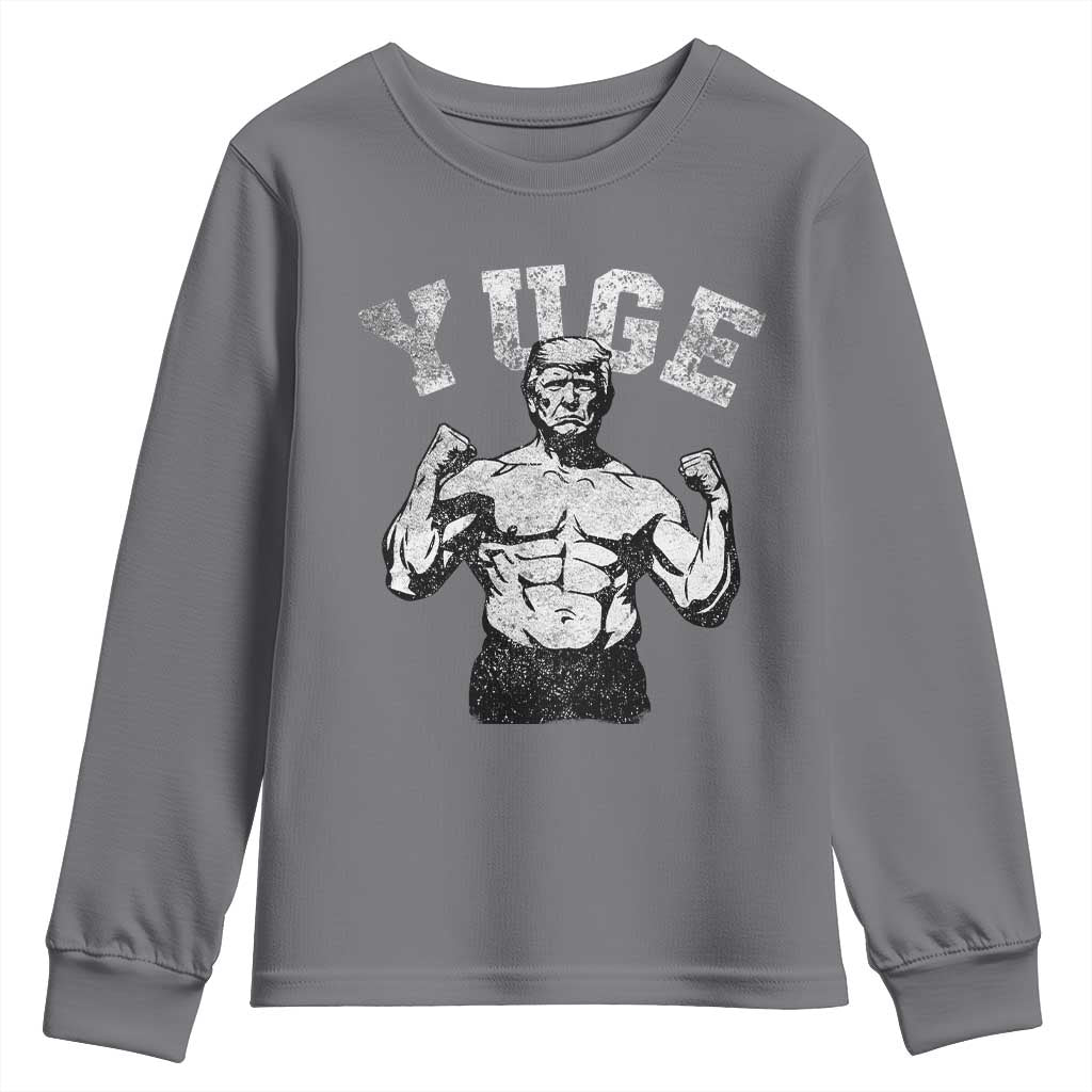Yuge Muscular Flex Trump Youth Sweatshirt Funny Patriotic Vintage Workout Gym Weight Lifting Motivational TS10 Charcoal Print Your Wear