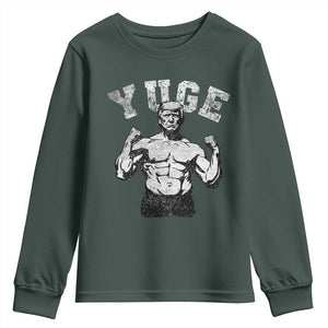 Yuge Muscular Flex Trump Youth Sweatshirt Funny Patriotic Vintage Workout Gym Weight Lifting Motivational TS10 Dark Forest Green Print Your Wear