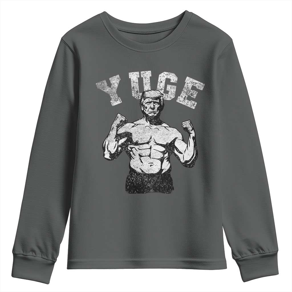 Yuge Muscular Flex Trump Youth Sweatshirt Funny Patriotic Vintage Workout Gym Weight Lifting Motivational TS10 Dark Heather Print Your Wear