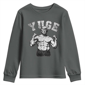Yuge Muscular Flex Trump Youth Sweatshirt Funny Patriotic Vintage Workout Gym Weight Lifting Motivational TS10 Dark Heather Print Your Wear