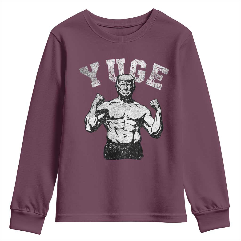 Yuge Muscular Flex Trump Youth Sweatshirt Funny Patriotic Vintage Workout Gym Weight Lifting Motivational TS10 Maroon Print Your Wear