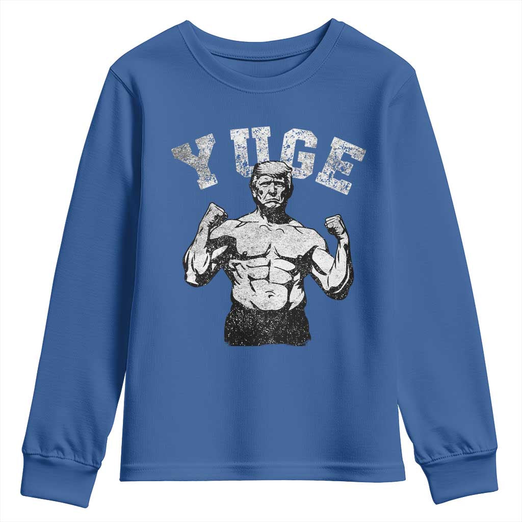 Yuge Muscular Flex Trump Youth Sweatshirt Funny Patriotic Vintage Workout Gym Weight Lifting Motivational TS10 Royal Blue Print Your Wear