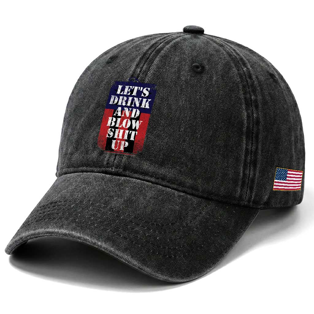 Funny Beer American Flag 4th of July Washed Cotton Baseball Cap Merica Drinking USA TS10 Print Your Wear