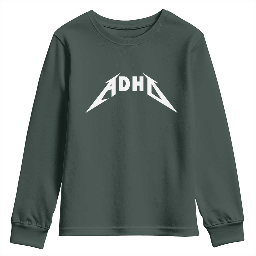 ADHD Youth Sweatshirt Funny Heavy Metal Rock Music Design Meme TS10 Dark Forest Green Print Your Wear