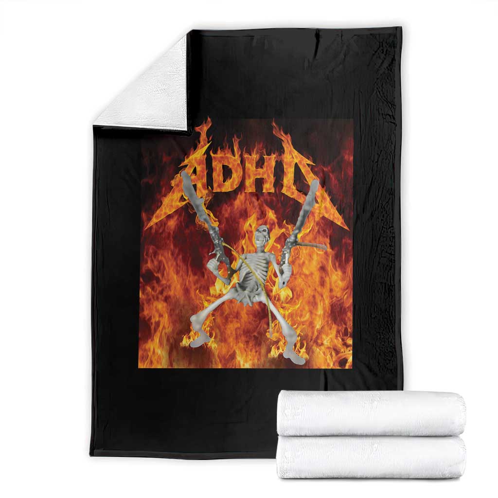 Funny Skeleton ADHD Throw Blanket Meme Flames Neurodivergent Gen Z TS10 Black Print Your Wear