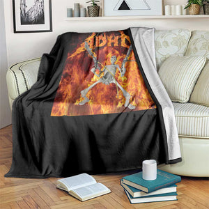 Funny Skeleton ADHD Throw Blanket Meme Flames Neurodivergent Gen Z TS10 Print Your Wear