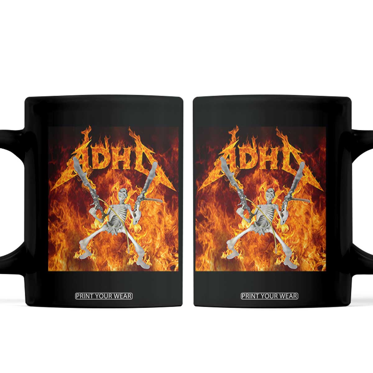 Funny Skeleton ADHD Coffee Mug Meme Flames Neurodivergent Gen Z TS10 Black Print Your Wear