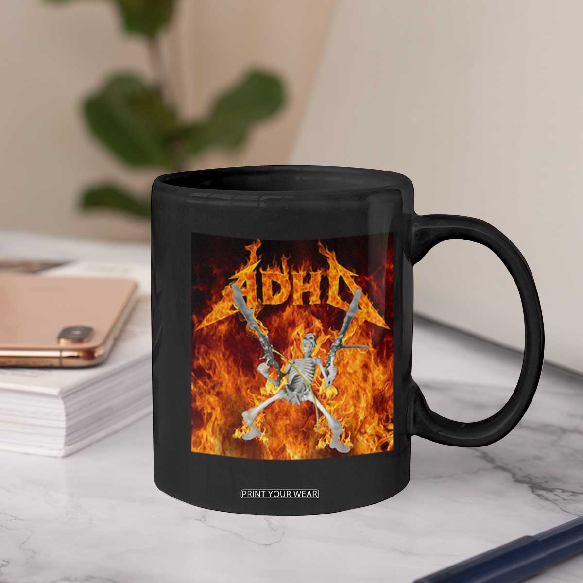 Funny Skeleton ADHD Coffee Mug Meme Flames Neurodivergent Gen Z TS10 Print Your Wear
