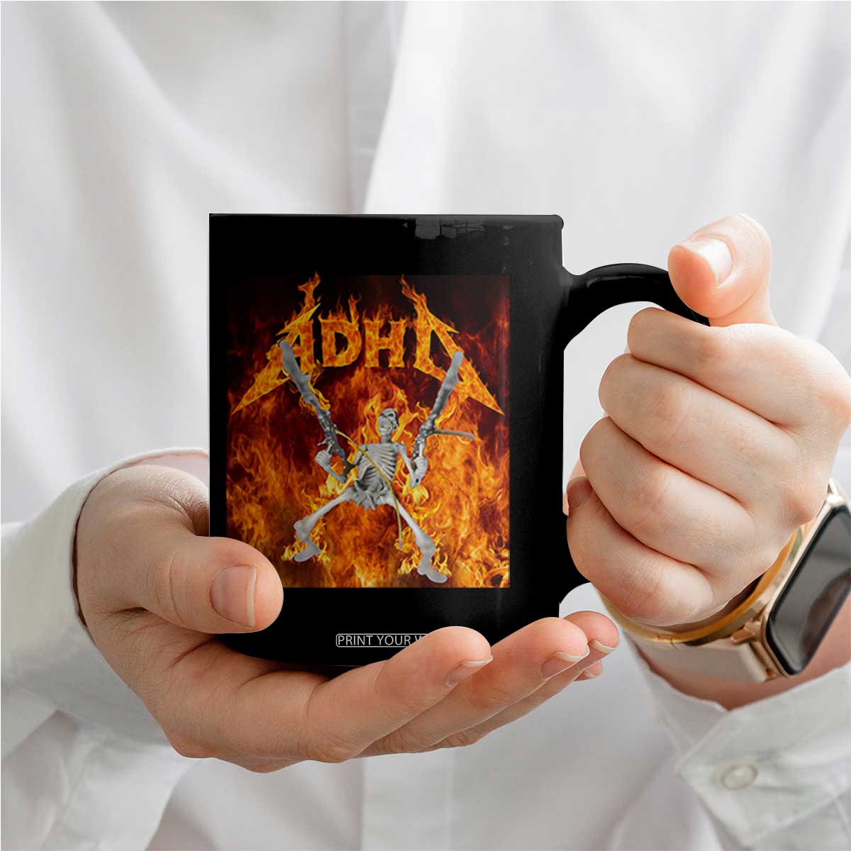 Funny Skeleton ADHD Coffee Mug Meme Flames Neurodivergent Gen Z TS10 Print Your Wear